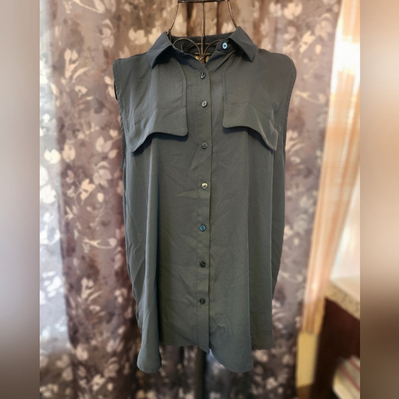 Worthington Women's Sleeveless Button Down Shirt Dark Gray - Picture 1 of 7